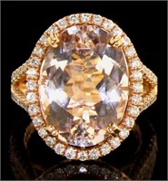 14kt Gold 10.40 ct Oval Morganite & Diamond Ring