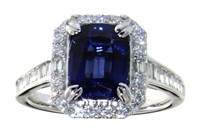 14kt Gold 3.30 ct Cushion Sapphire & Diamond Ring