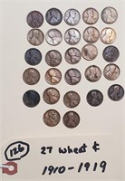 27 very old Lincoln wheat pennies cents 1910-1919