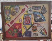 Appx 30pcs old boy scout patches etc 1960s framed