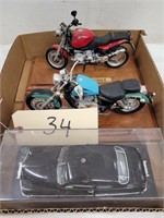 (3) Scale Model Motorcycles & Car