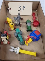 (6) Disney Figurines & (2) Cast Iron Cars