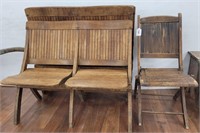 (3)Wooden 2-Seater Chairs & (1)Single Wooden Chair