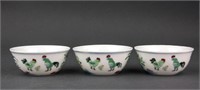 Three Doucai Porcelain Chicken Cups Chenghua Mark
