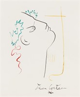 Jean Cocteau French Ink on Paper Portrait