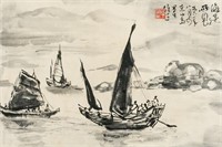 Li Xiongcai 1910-2001 Chinese Watercolor Boat Roll