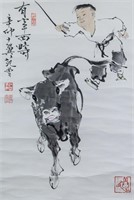 Fan Zeng 1938- Chinese Watercolor Cowboy Scroll
