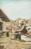 John Doyle Oil on Canvas Woman Working