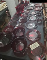 40pcs antique vintage ruby red glassware