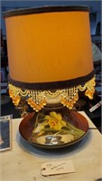 Antique Weller Louwelsa lamp w beaded shade WORKS