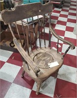 Antique plank bottom wooden chamber chair