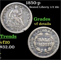 1850-p Seated Liberty 1/2 10c Grades vf details