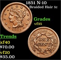 1851 N-10 Braided Hair 1c Grades vf++