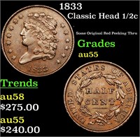 1833 Classic Head 1/2c Grades Choice AU