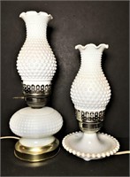Two Milk Glass Hobnail Lamps