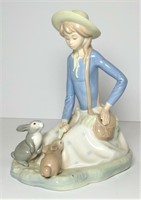 NAO/Lladro Porcelain Girl Feeds Rabbit