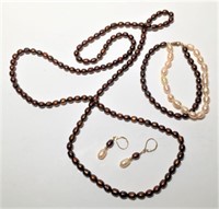 Brown Cultured Pearl Necklace & earrings