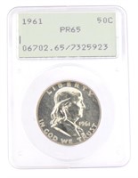 1961 PR65 GEM Franklin Silver Half Dollar