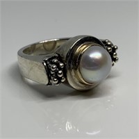 14K GOLD & STERLING SILVER PEARL RING