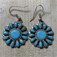 STERLING SILVER TURQUOISE EARRINGS SIGNED MB