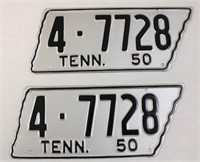Pair of 1950 TN license plates