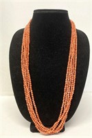 5 STRAND 30" CORAL NECKLACE WITH SILVER CLASP