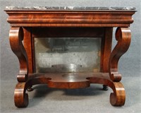 NY PIER TABLE W/ SCROLL BASE & ORIG BLACK MARBLE