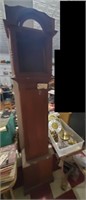 Old grandfather clock case & tub w clock & parts