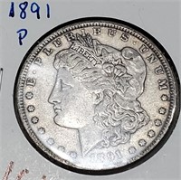 1891 US Morgan silver dollar Philadelphia VF - XF