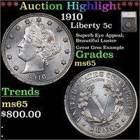 *Highlight* 1910 Liberty 5c Graded ms65