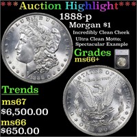 *Highlight* 1888-p Morgan $1 Graded ms66+