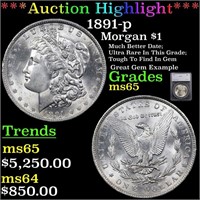 *Highlight* 1891-p Morgan $1 Graded ms65