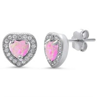 Pink Opal & Pave Cz Heart Earrings