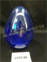 Carnival glass blue Easter egg covered dish, made