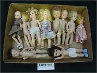 Box lot of ten vintage 7" - 8" dolls, Storybook,