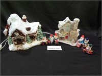 Two ceramic lighted  Christmas buildings "Elfin L