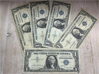 LOT OF 5 $1 SILVER CERTIFICATES