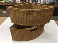 2 Wicker Corner Baskets 24x18x9.5"