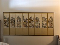 8 Framed Asian Embroidered Fabric Panels