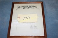 FRAMED WINCHESTER ARMS MUSEUM LETTER