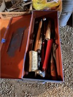 Tool box; hammers, pipe wrenches + more