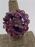 High End Amethyst Tourmaline Sterling Ring