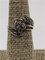 Sterling Silver Marcasite Floral Ring