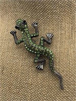 Green Jeweled Rhinestone Lizard Brooch