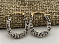 10K Small CZ Hoop Opera Earrings