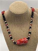 Red Jasper, Onyx & Pearl Sterling Necklace