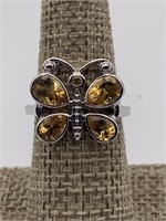 Sterling Silver Citrine Butterfly Ring