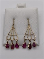 18K Yellow Gold Ruby Dangle Earrings