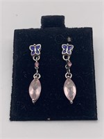 Rose Quartz & Garnet Sterling Dangle Earrings