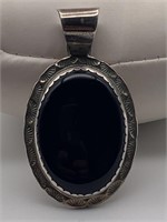Sterling Silver Navajo Old Pawn LG Onyx Pendant